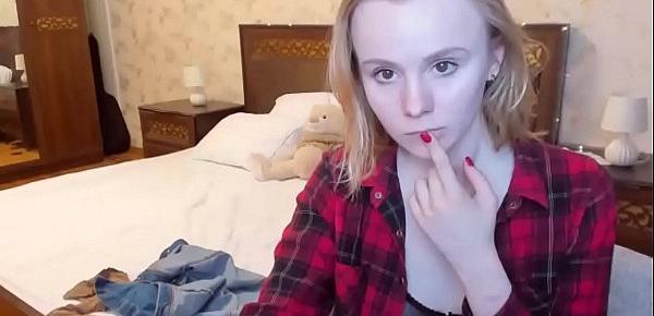  Blonde teen in see through bra on cam